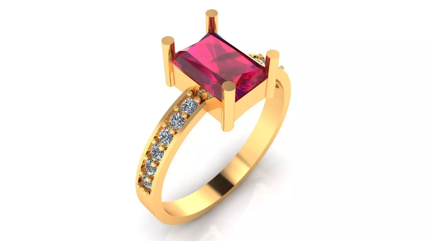 Women Ring 4 emerald radiant diamond engagement ring 3D print model