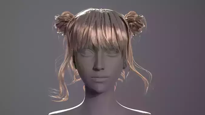 Rigged Game Hairstyle - Twin Buns  Low-poly 3D model