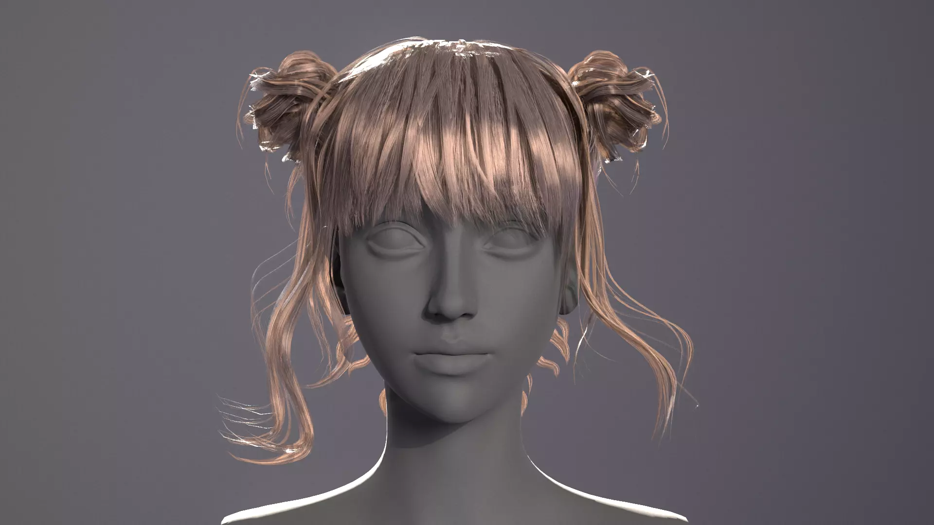 Rigged Game Hairstyle - Twin Buns  Low-poly 3D model_0