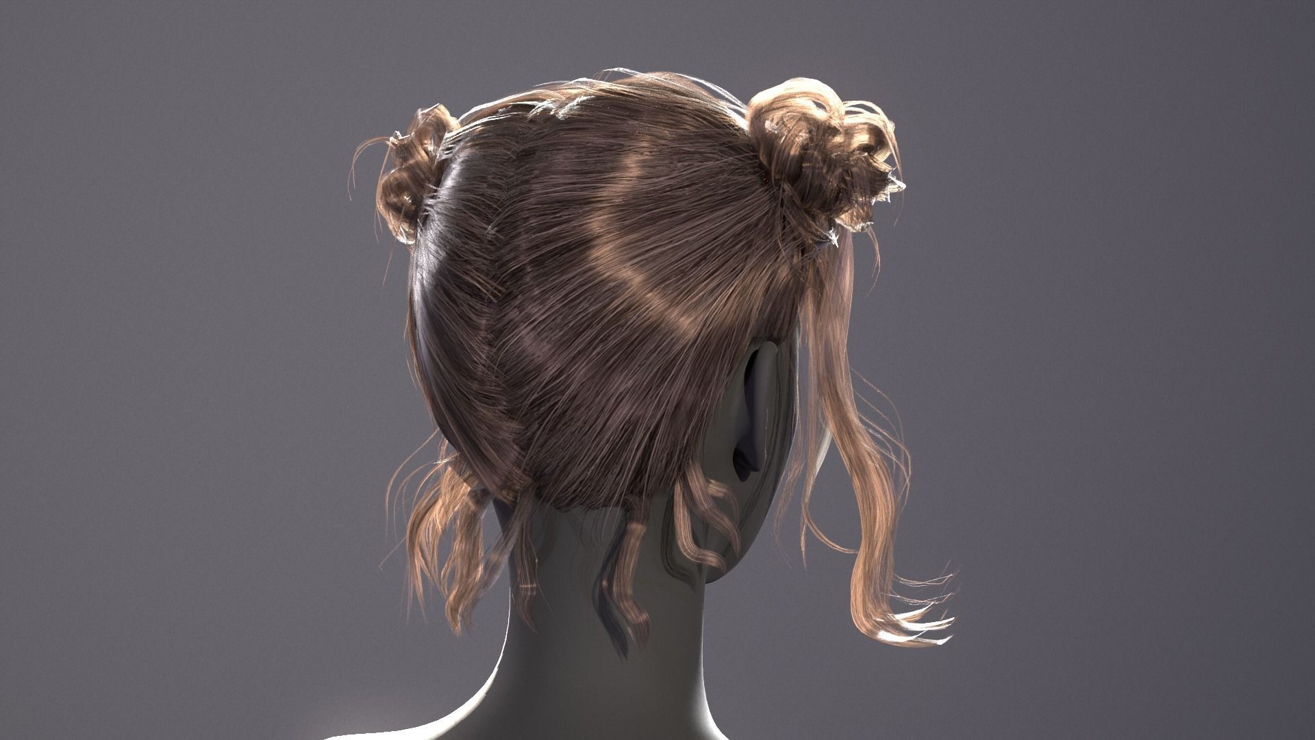 Rigged Game Hairstyle - Twin Buns  Low-poly 3D model_3