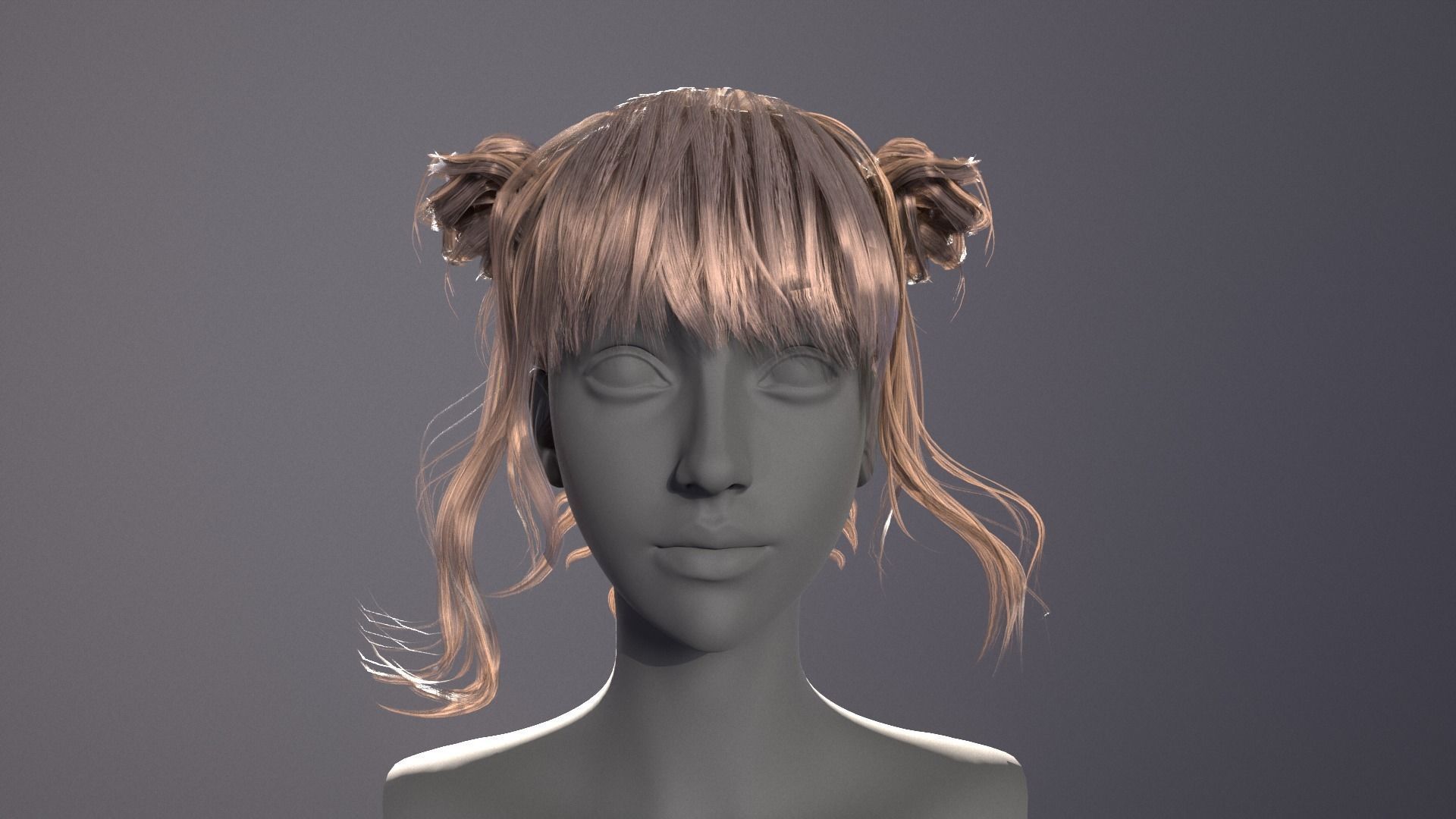 Rigged Game Hairstyle - Twin Buns  Low-poly 3D model_9