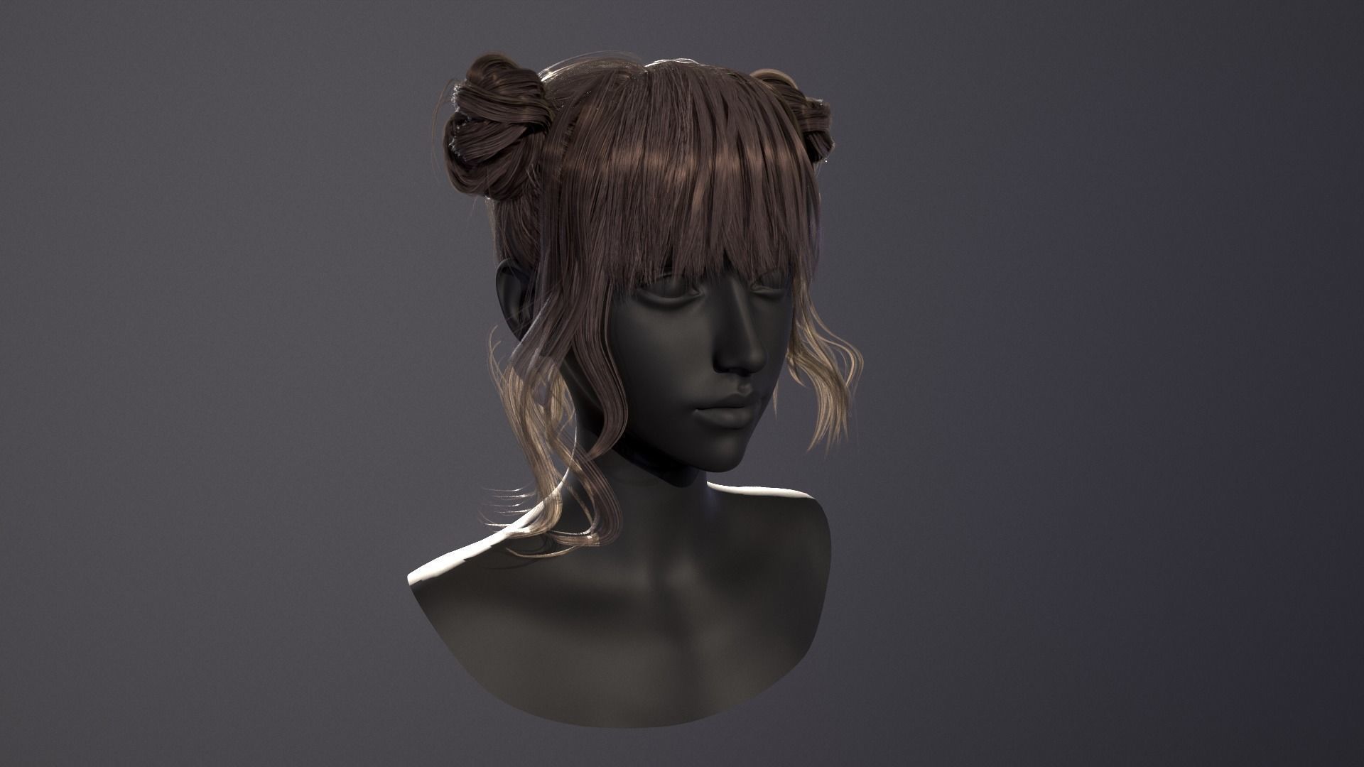 Rigged Game Hairstyle - Twin Buns  Low-poly 3D model_5