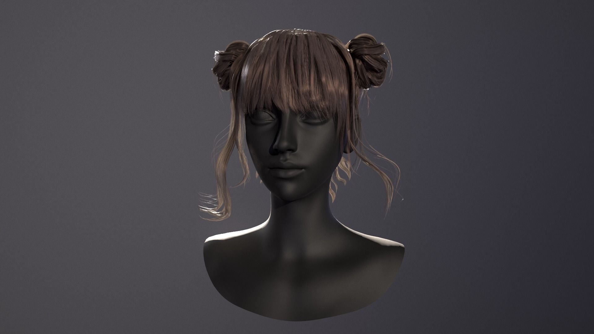 Rigged Game Hairstyle - Twin Buns  Low-poly 3D model_6