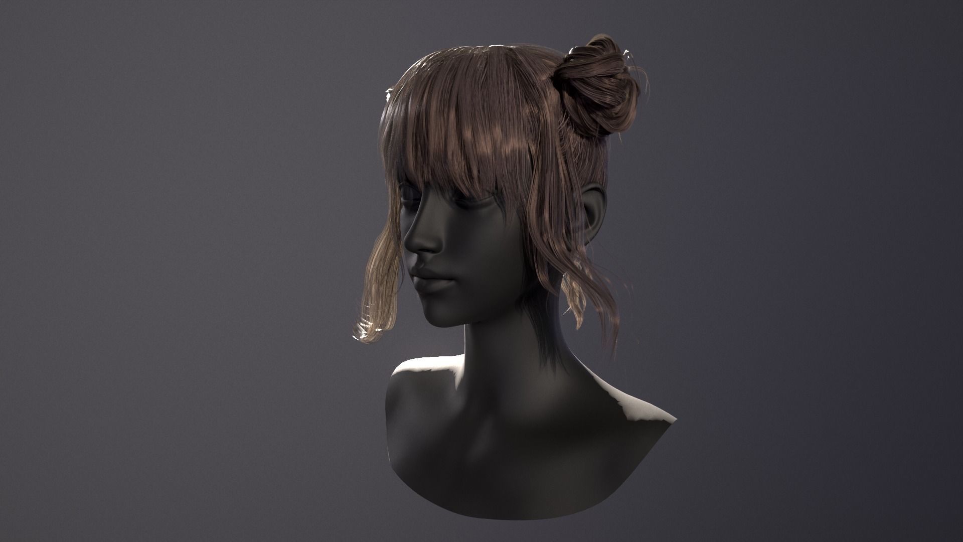 Rigged Game Hairstyle - Twin Buns  Low-poly 3D model_7