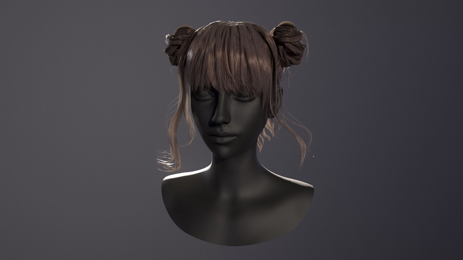 Rigged Game Hairstyle - Twin Buns  Low-poly 3D model_4