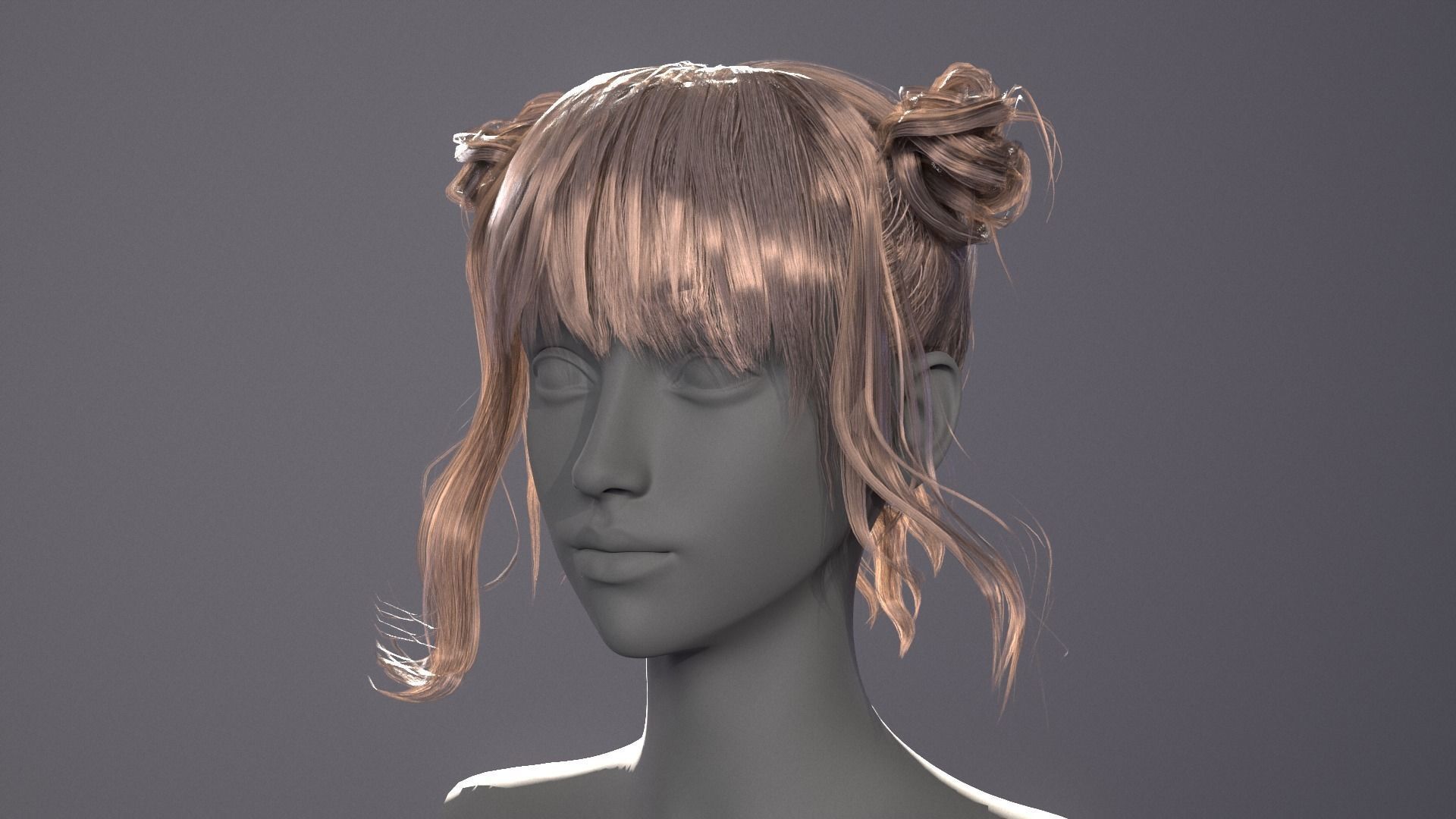 Rigged Game Hairstyle - Twin Buns  Low-poly 3D model_2