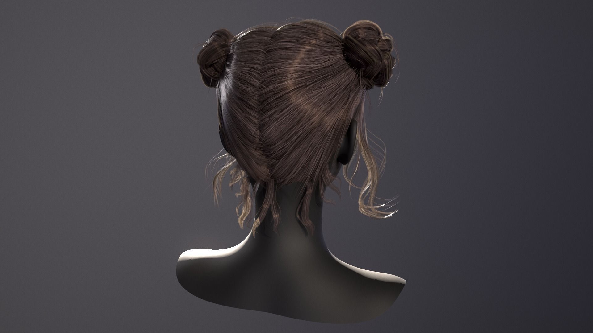 Rigged Game Hairstyle - Twin Buns  Low-poly 3D model_8