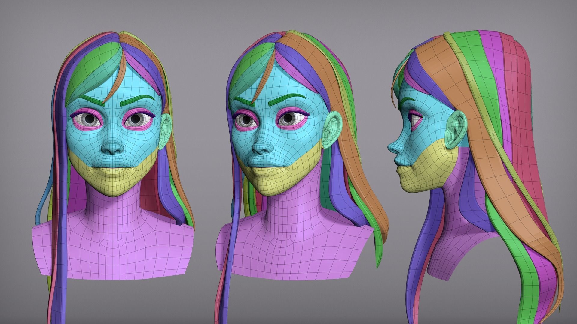 Cartoon female character Kelly base mesh 3D model_3