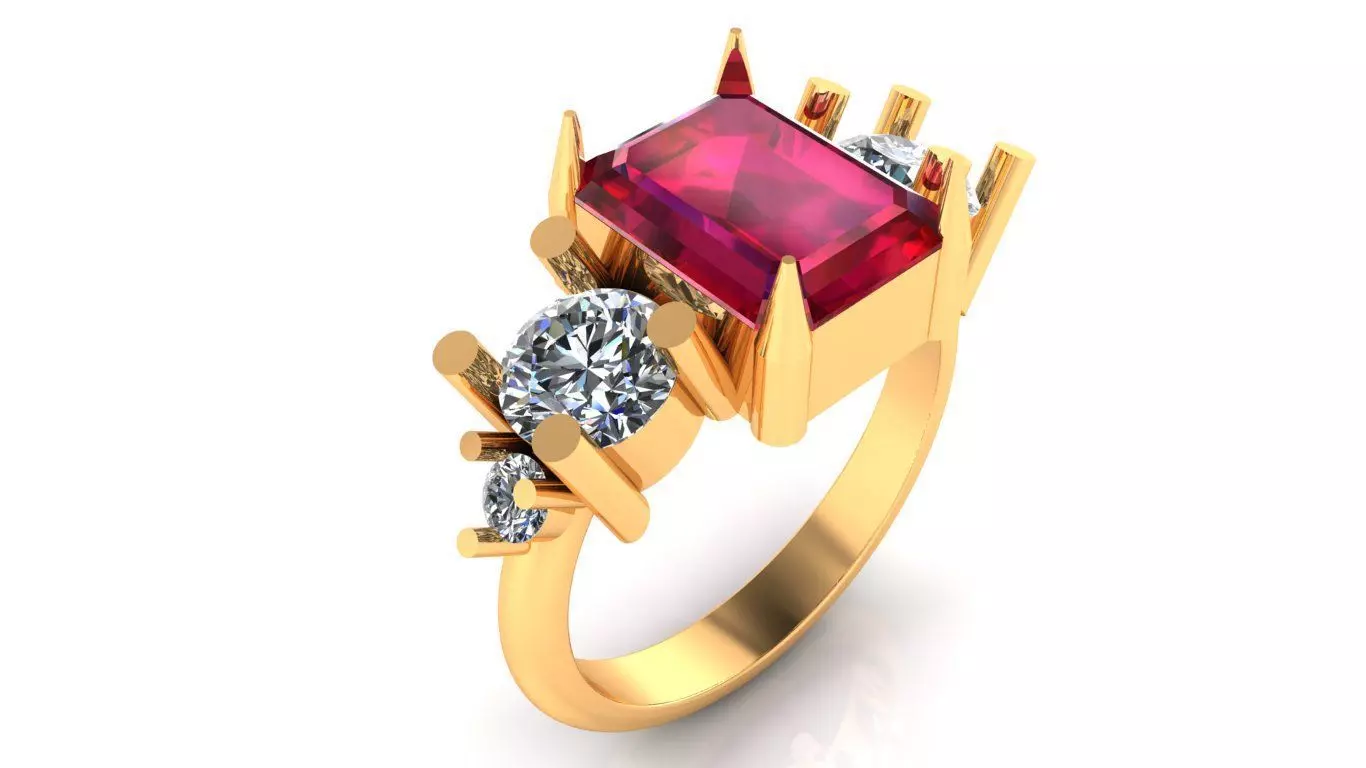 Women Ring 6 light weight diamond emerald cut women ring 3D print model