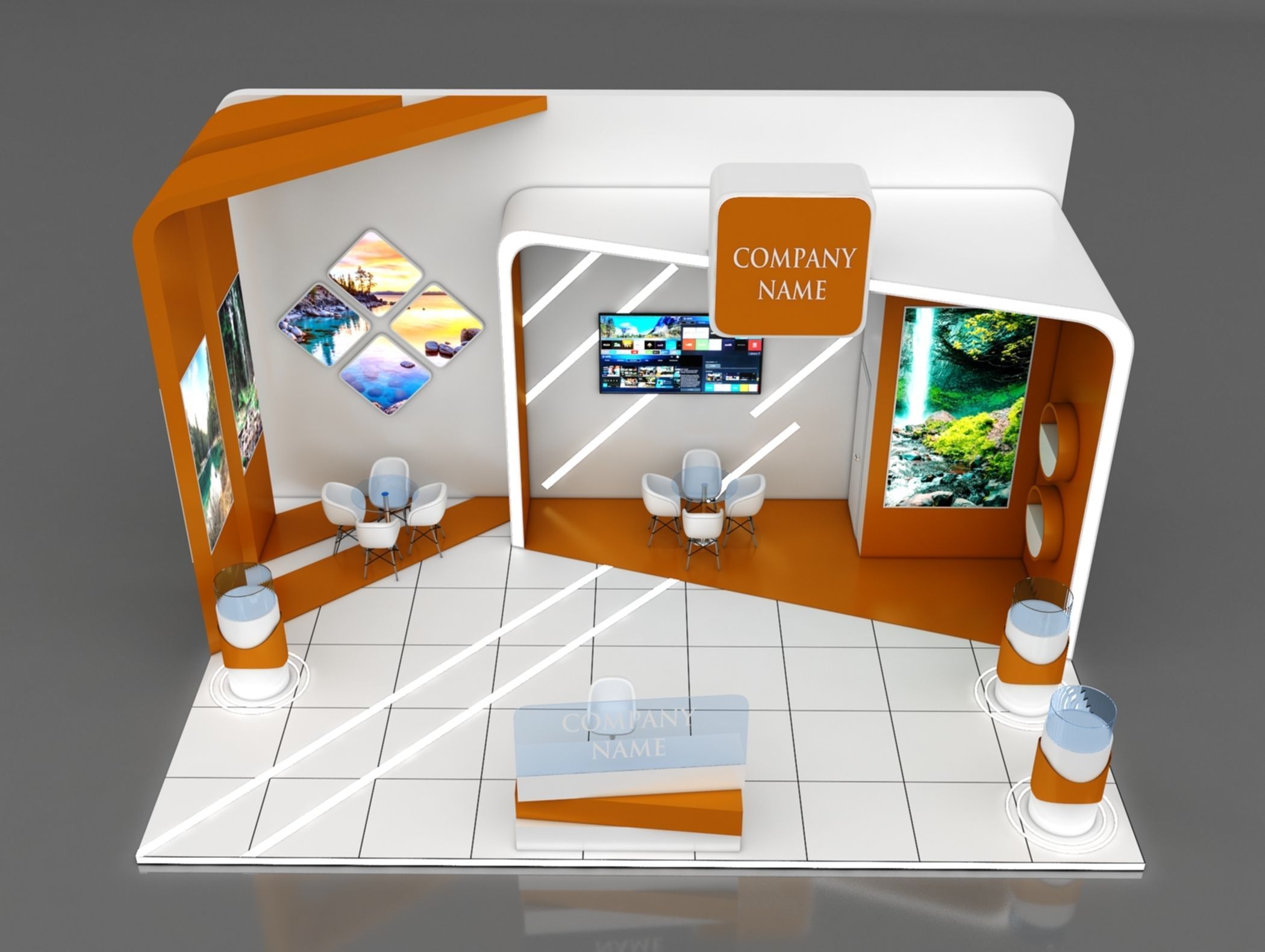 Booth Exhibition Stand Stall 9x6m Height 500 cm 3 Side Open 3D model_3