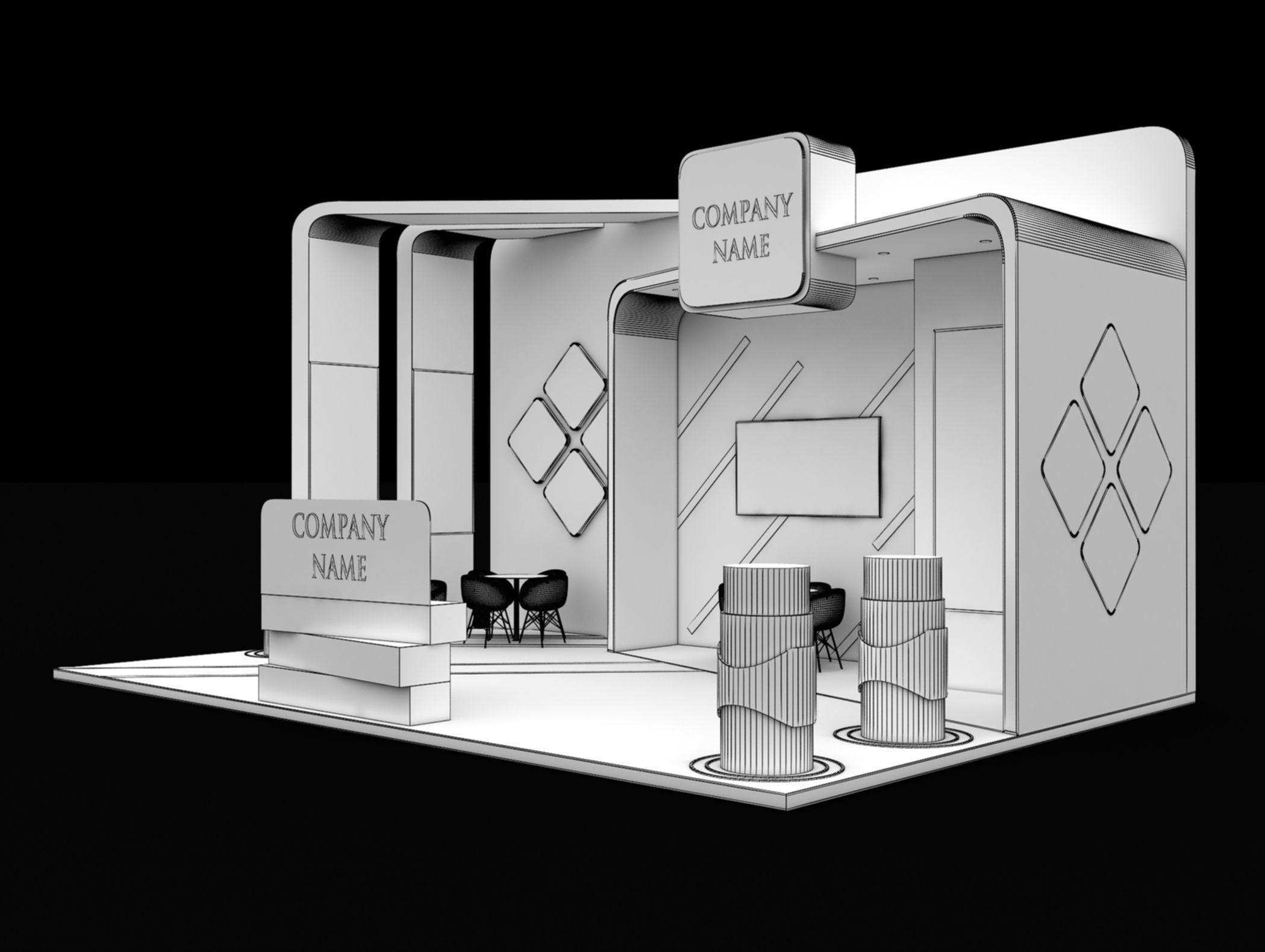 Booth Exhibition Stand Stall 9x6m Height 500 cm 3 Side Open 3D model_6