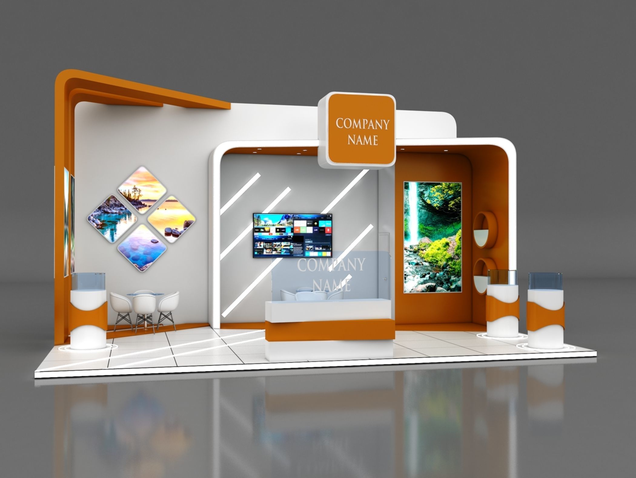 Booth Exhibition Stand Stall 9x6m Height 500 cm 3 Side Open 3D model_1