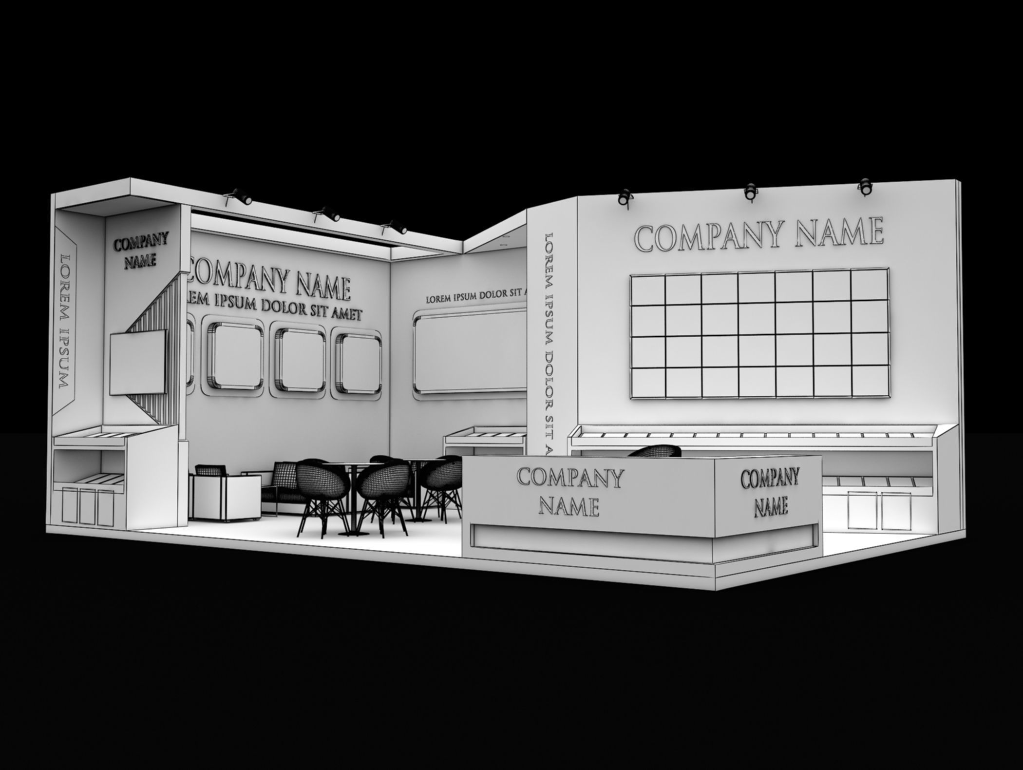 Booth Exhibition Stand Stall 9x6m Height 400 cm 2 Side Open 3D model_6