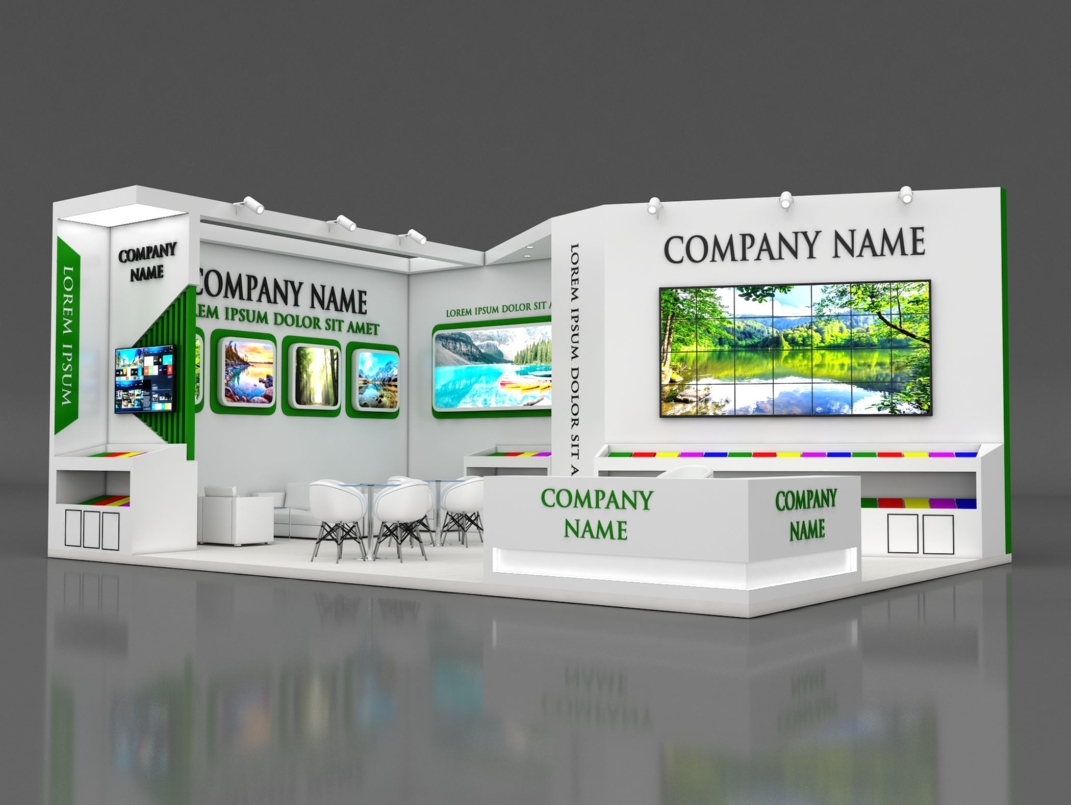 Booth Exhibition Stand Stall 9x6m Height 400 cm 2 Side Open 3D model_1
