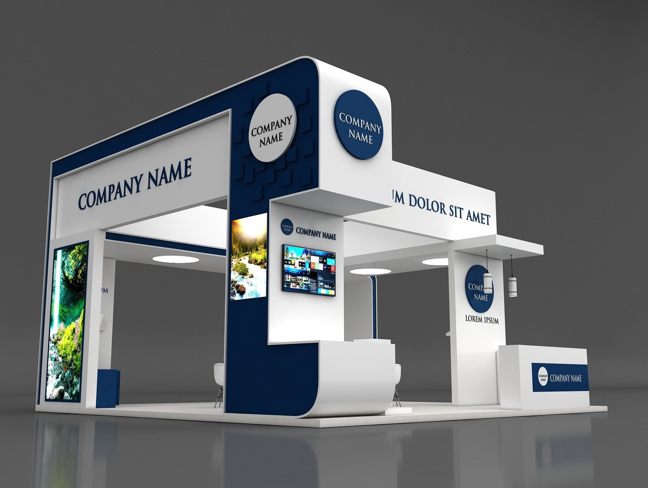Booth Exhibition Stand Stall 8x8m Height 500 cm 4 Side Open 3D model_1