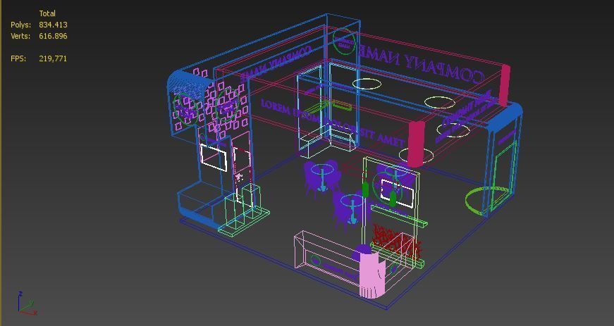 Booth Exhibition Stand Stall 8x8m Height 500 cm 4 Side Open 3D model_5