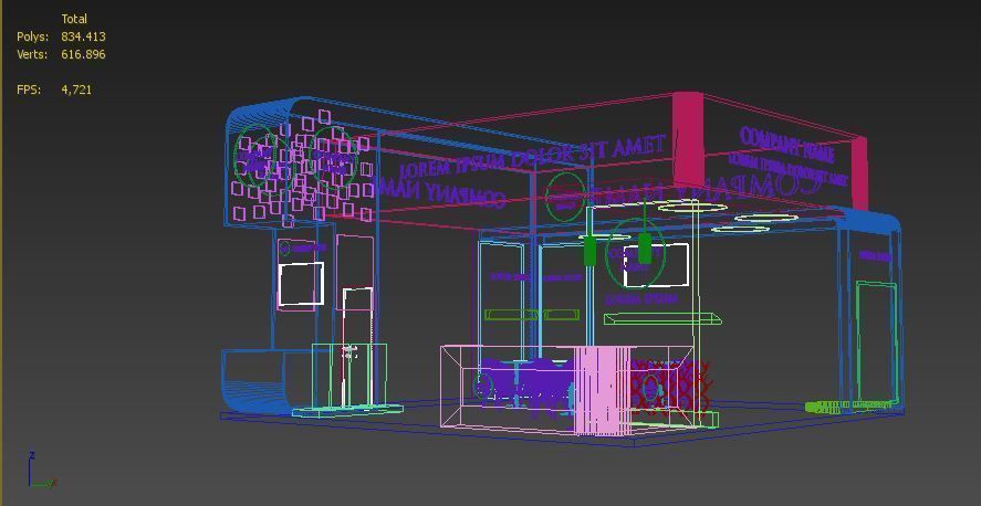 Booth Exhibition Stand Stall 8x8m Height 500 cm 4 Side Open 3D model_4