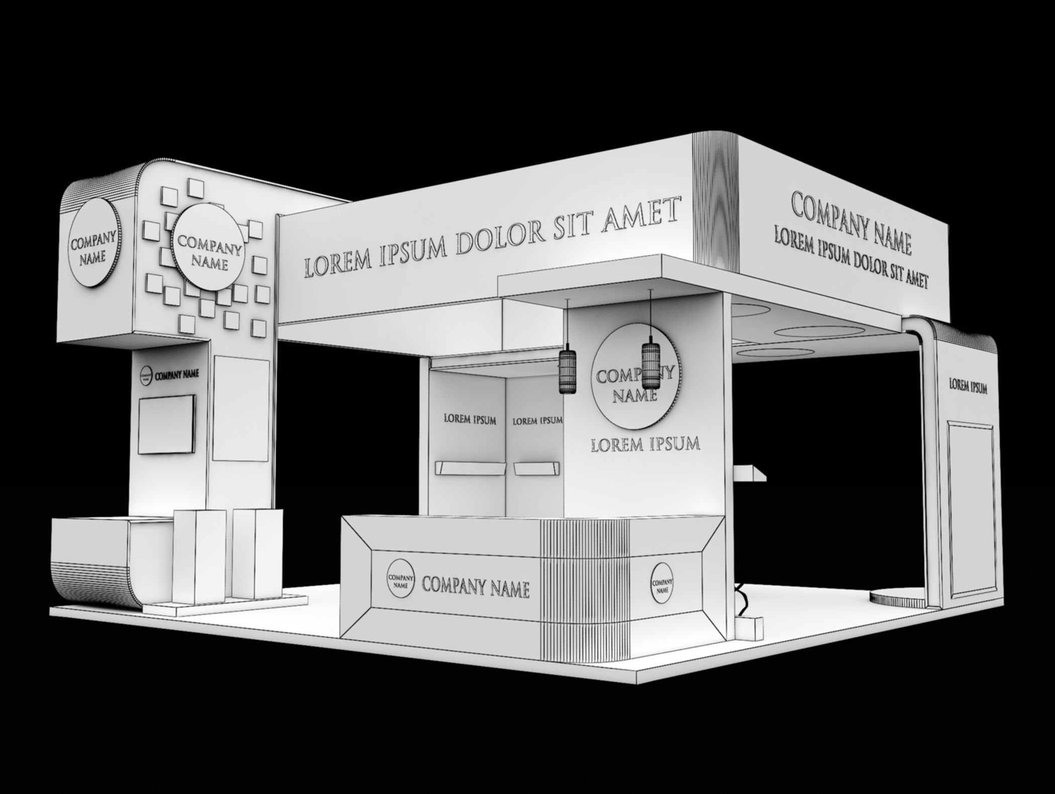 Booth Exhibition Stand Stall 8x8m Height 500 cm 4 Side Open 3D model_6