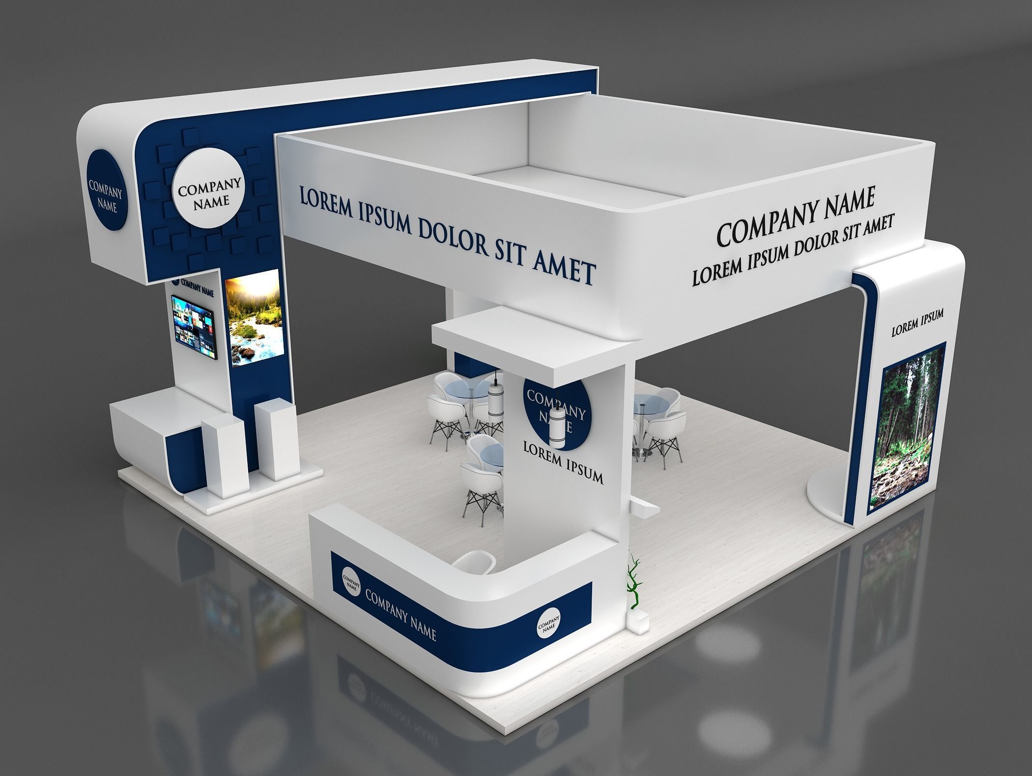 Booth Exhibition Stand Stall 8x8m Height 500 cm 4 Side Open 3D model_3