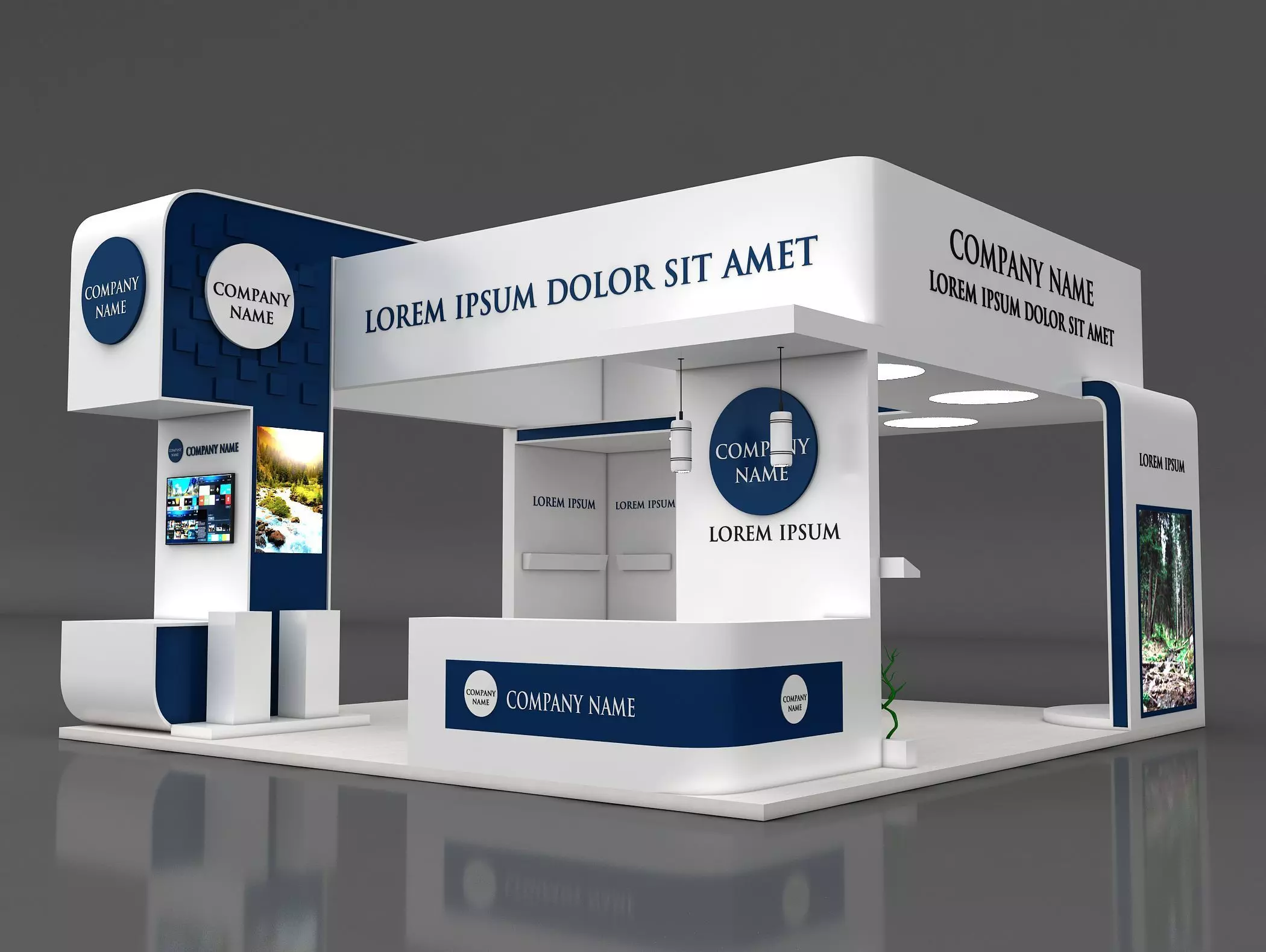 Booth Exhibition Stand Stall 8x8m Height 500 cm 4 Side Open 3D model_0