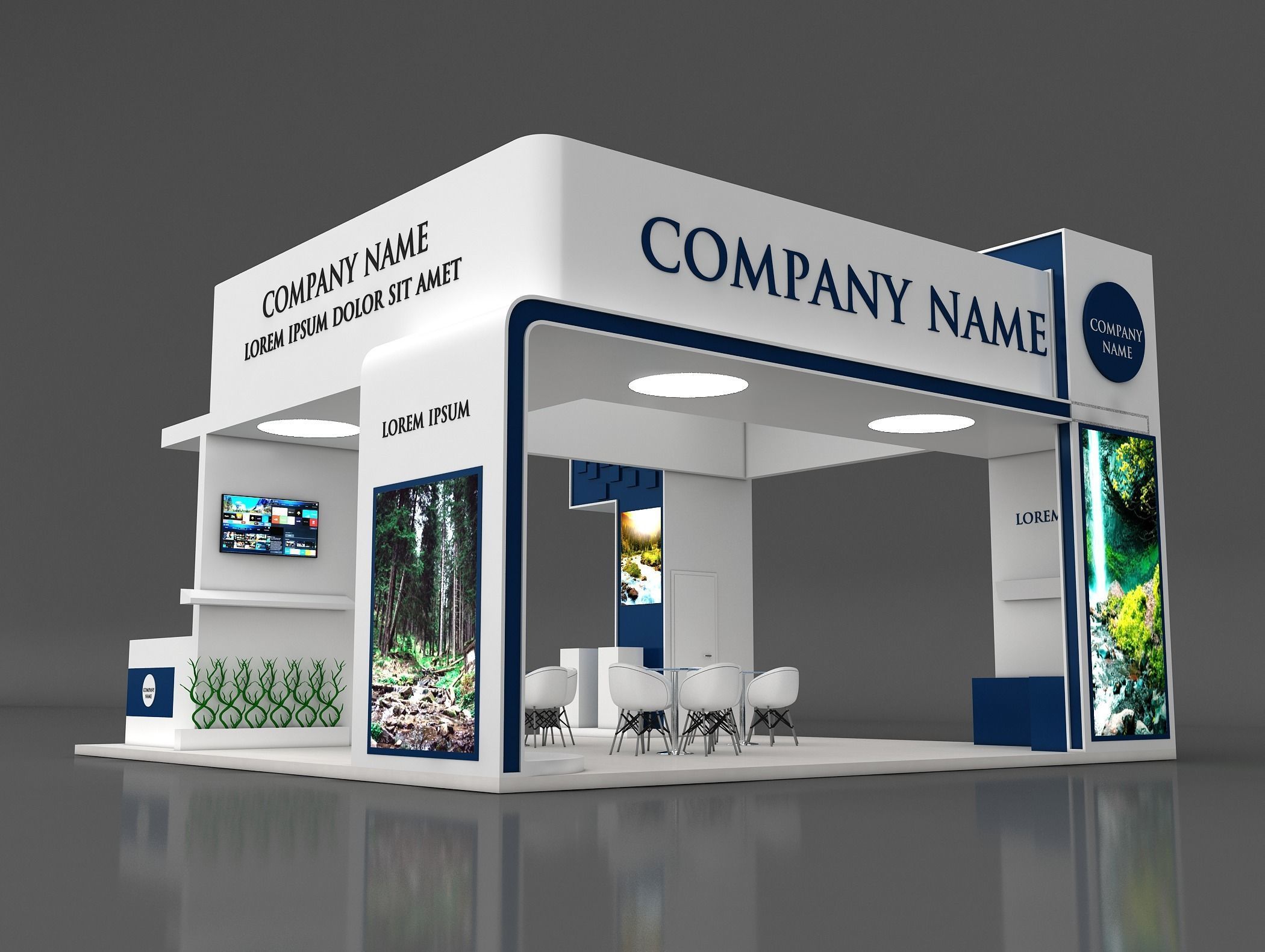 Booth Exhibition Stand Stall 8x8m Height 500 cm 4 Side Open 3D model_2
