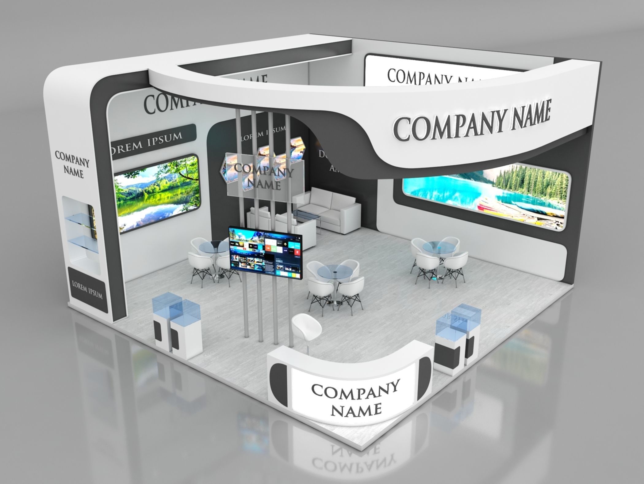 Booth Exhibition Stand Stall 8x8m Height 500 cm 2 Side Open 3D model_3