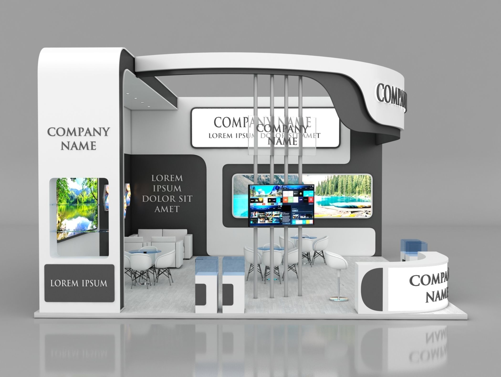 Booth Exhibition Stand Stall 8x8m Height 500 cm 2 Side Open 3D model_2