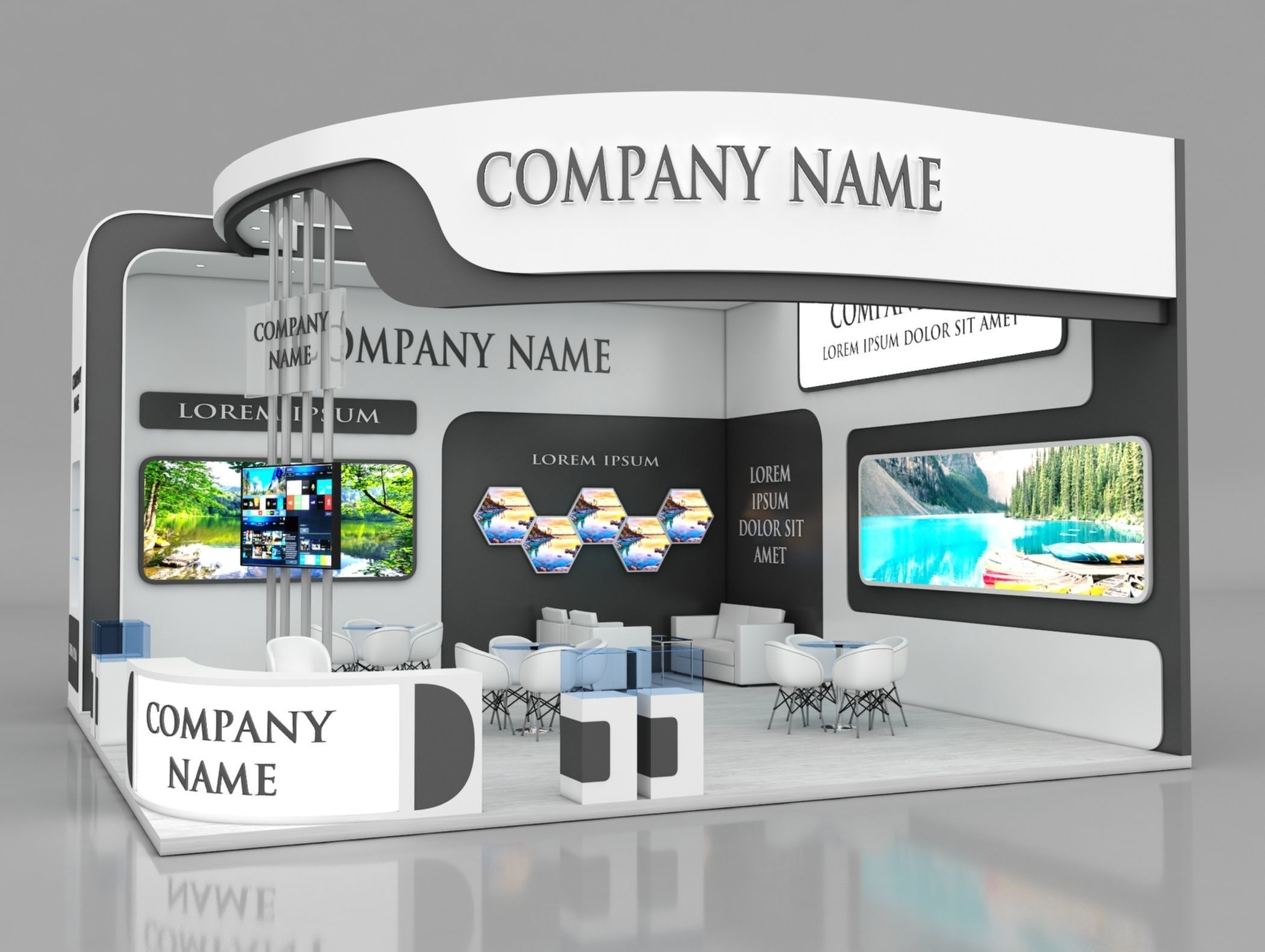 Booth Exhibition Stand Stall 8x8m Height 500 cm 2 Side Open 3D model_1