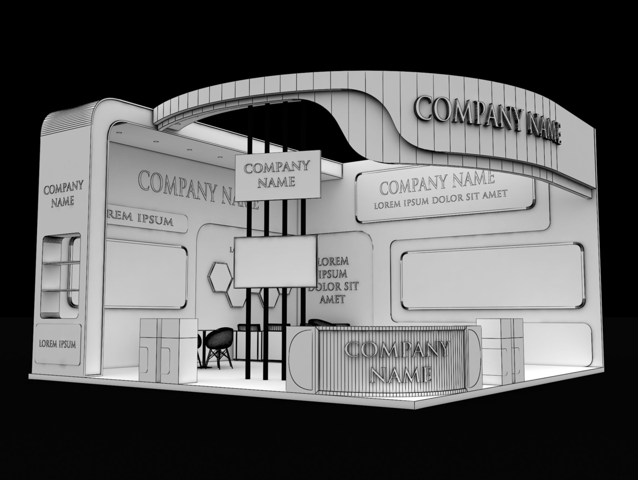 Booth Exhibition Stand Stall 8x8m Height 500 cm 2 Side Open 3D model_6