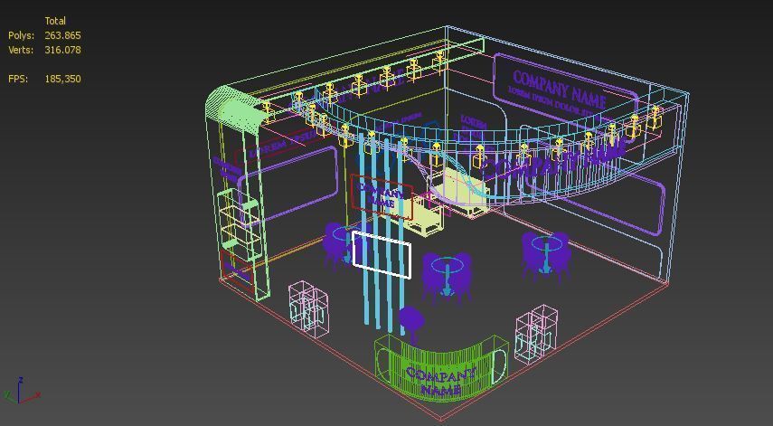 Booth Exhibition Stand Stall 8x8m Height 500 cm 2 Side Open 3D model_5