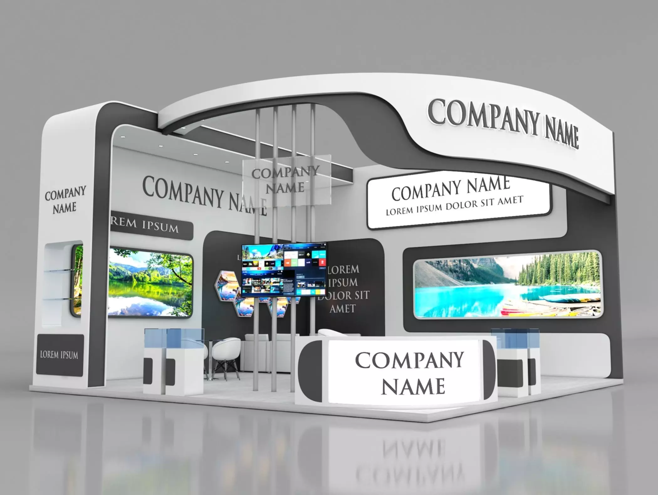 Booth Exhibition Stand Stall 8x8m Height 500 cm 2 Side Open 3D model_0
