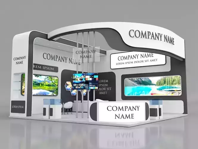 Booth Exhibition Stand Stall 8x8m Height 500 cm 2 Side Open 3D model