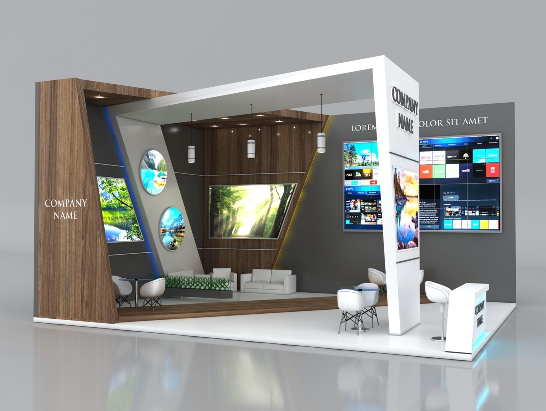 Booth Exhibition Stand Stall 8x7m Height 500 cm 2 Side Open 3D model_1
