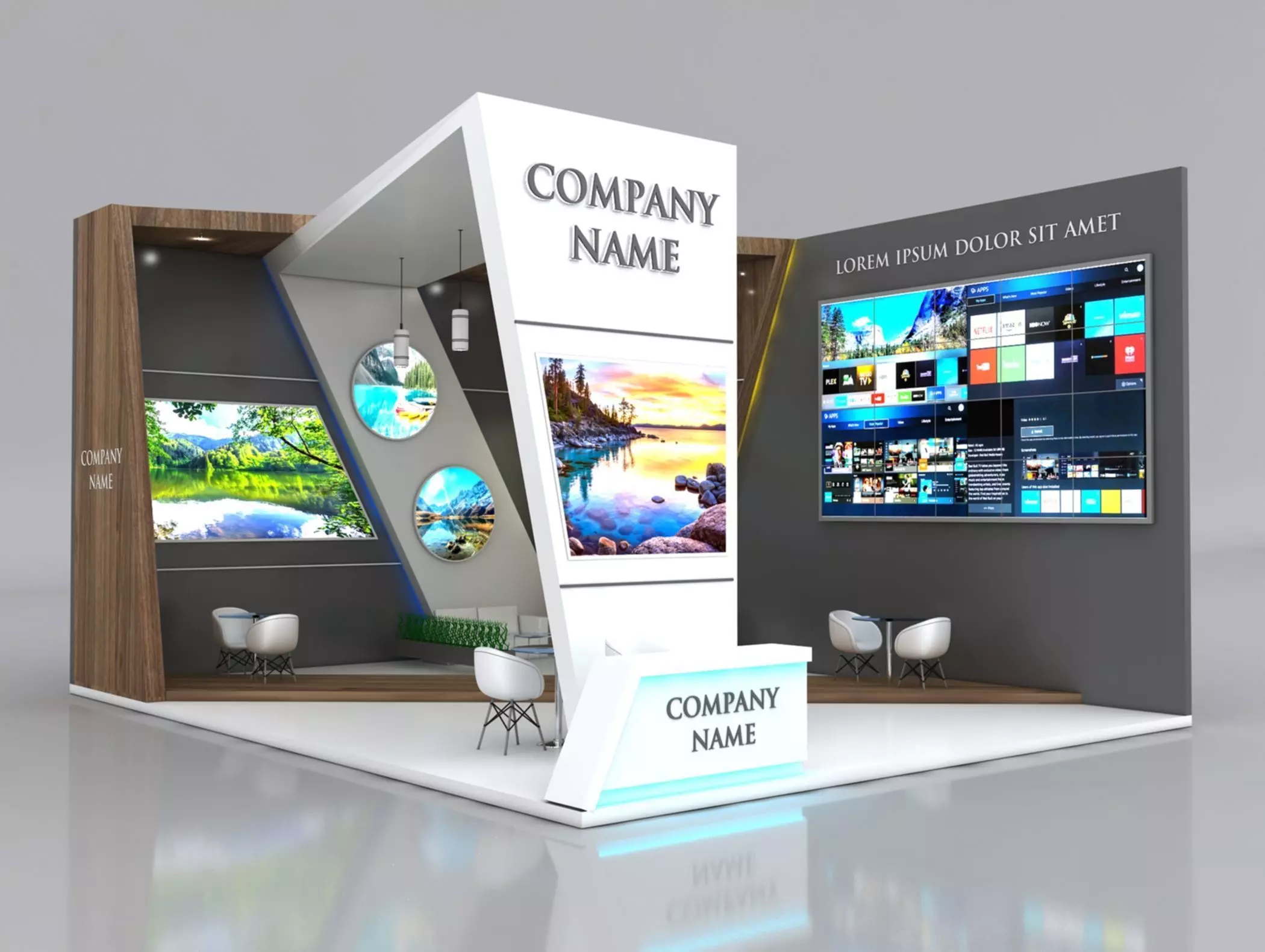 Booth Exhibition Stand Stall 8x7m Height 500 cm 2 Side Open 3D model_0