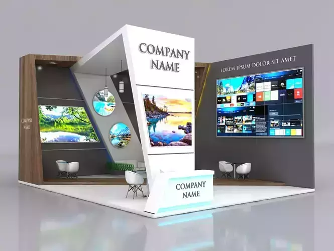 Booth Exhibition Stand Stall 8x7m Height 500 cm 2 Side Open 3D model