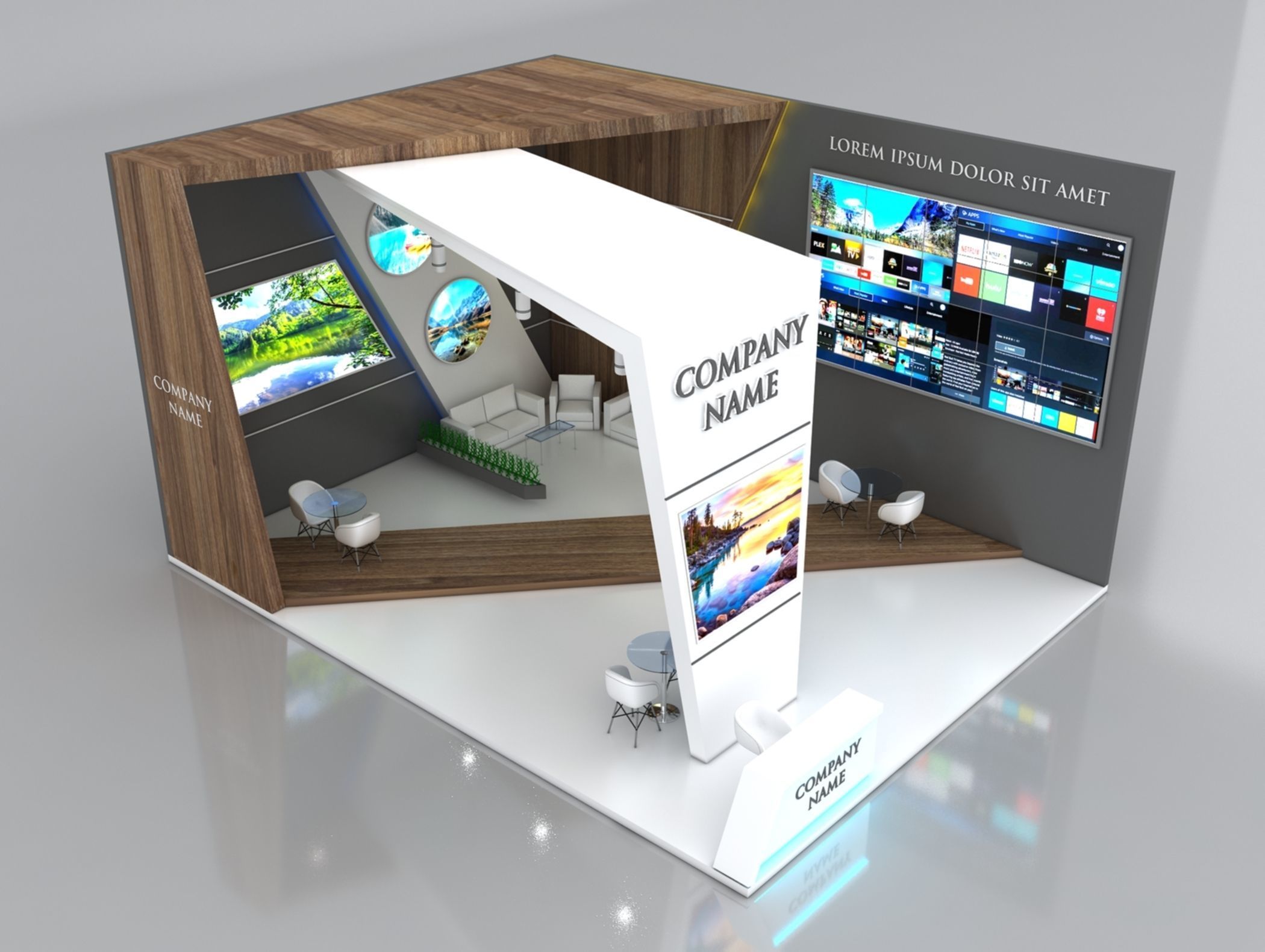 Booth Exhibition Stand Stall 8x7m Height 500 cm 2 Side Open 3D model_3