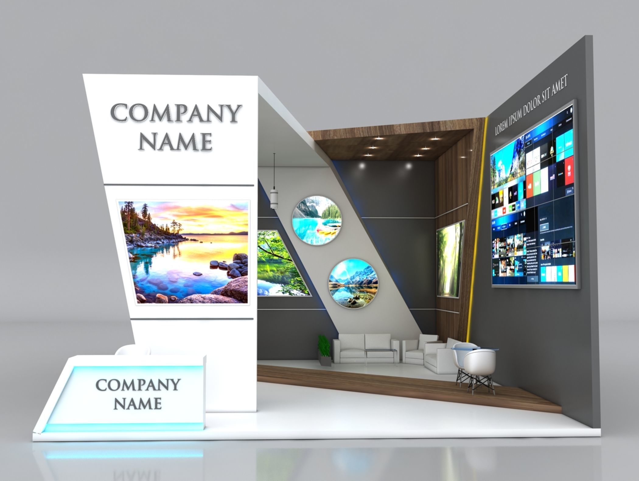 Booth Exhibition Stand Stall 8x7m Height 500 cm 2 Side Open 3D model_2