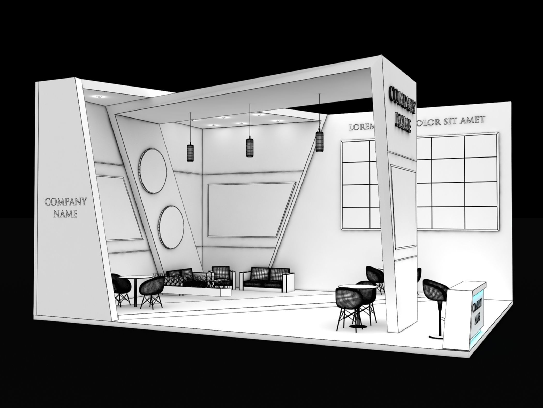 Booth Exhibition Stand Stall 8x7m Height 500 cm 2 Side Open 3D model_6
