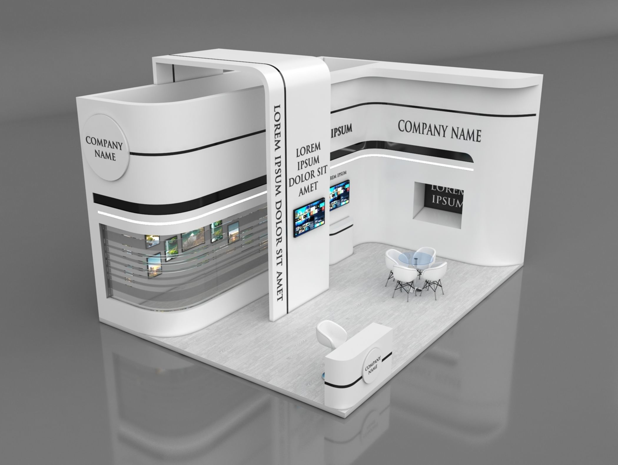 Booth Exhibition Stand Stall 8x6m Height 500 cm 2 Side Open 3D model_2