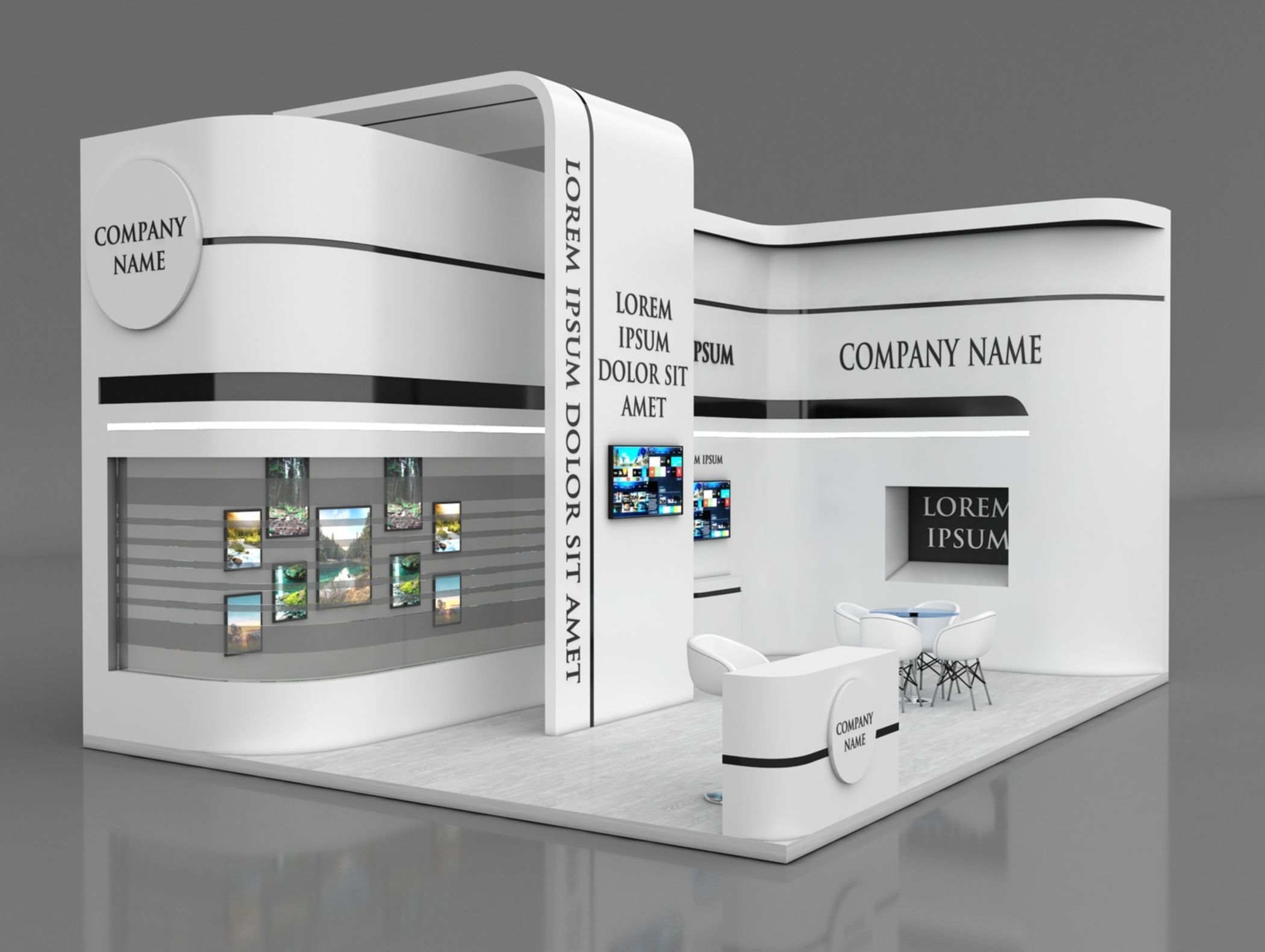 Booth Exhibition Stand Stall 8x6m Height 500 cm 2 Side Open 3D model_1