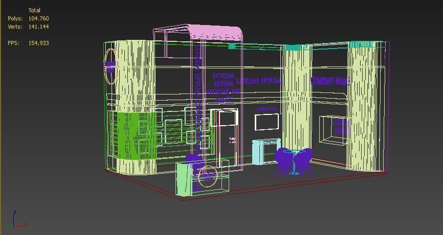 Booth Exhibition Stand Stall 8x6m Height 500 cm 2 Side Open 3D model_4