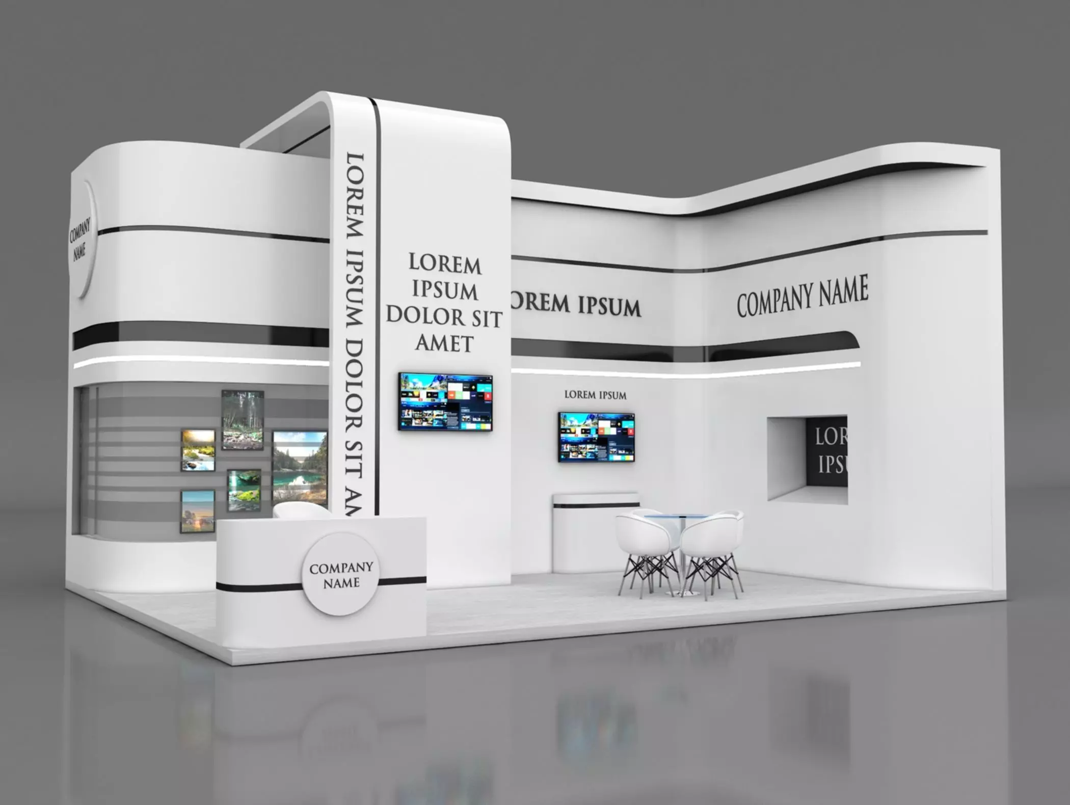 Booth Exhibition Stand Stall 8x6m Height 500 cm 2 Side Open 3D model_0