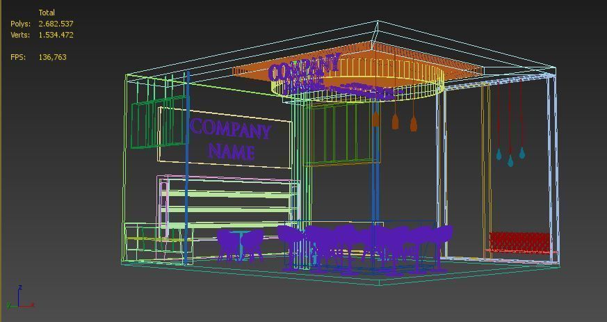 Booth Exhibition Stand Stall 7x9m Height 500 cm 3 Side Open 3D model_4