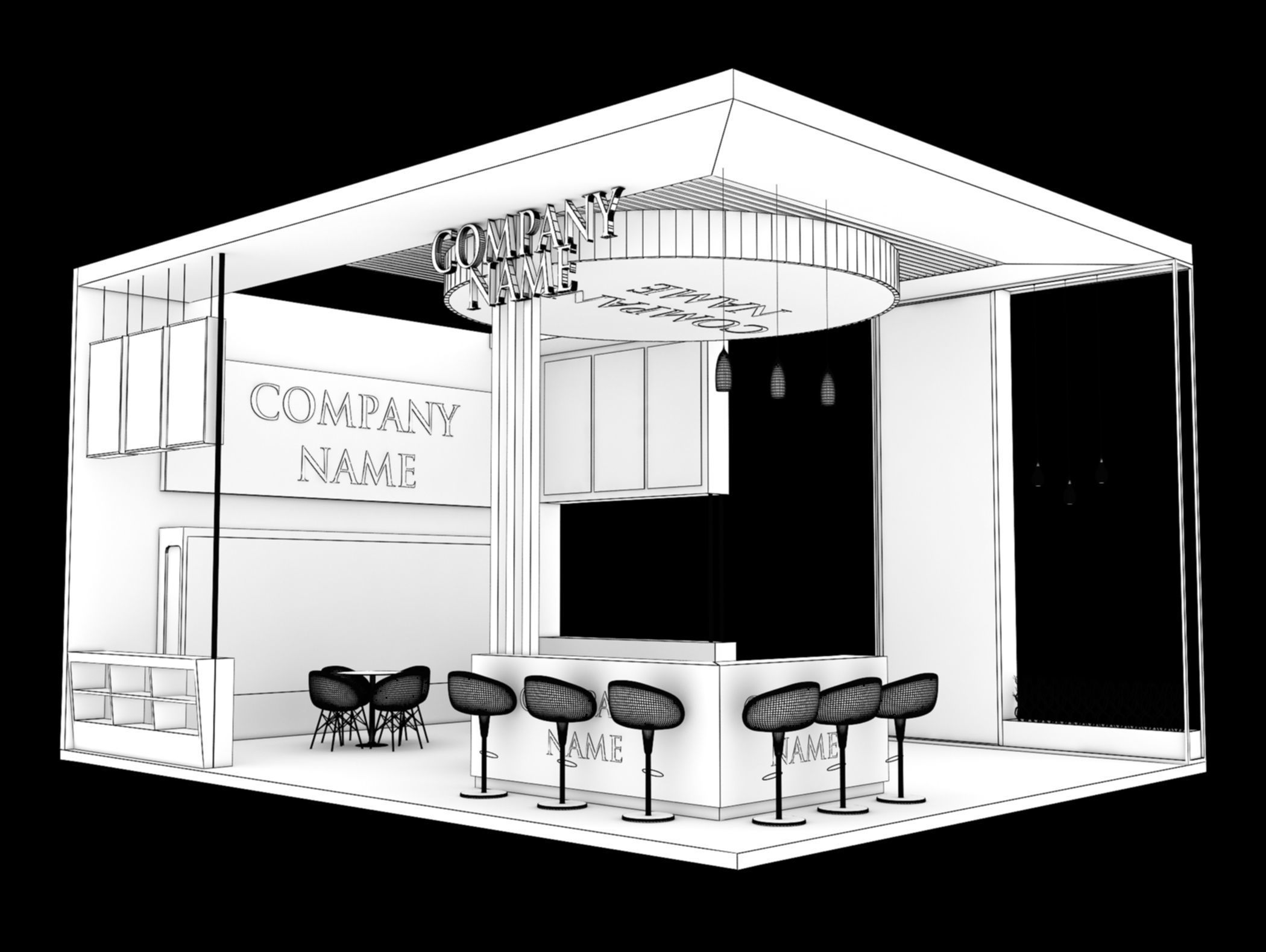 Booth Exhibition Stand Stall 7x9m Height 500 cm 3 Side Open 3D model_6