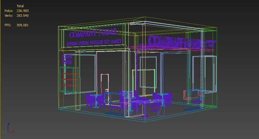 Booth Exhibition Stand Stall 7x7m Height 500 cm 3 Side Open 3D model_4