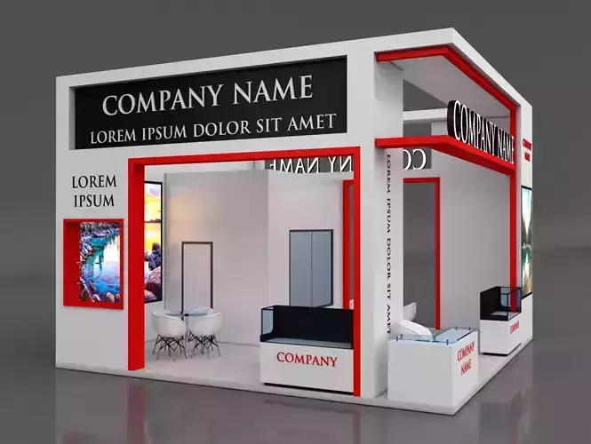 Booth Exhibition Stand Stall 7x7m Height 500 cm 3 Side Open 3D model