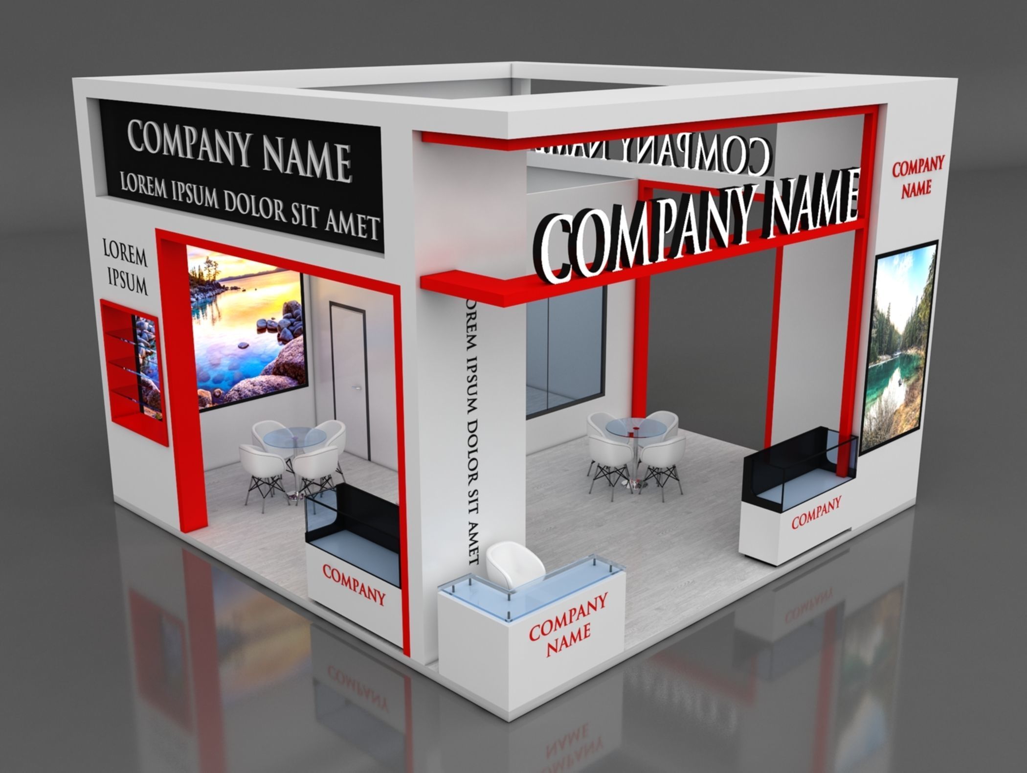 Booth Exhibition Stand Stall 7x7m Height 500 cm 3 Side Open 3D model_1