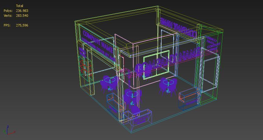 Booth Exhibition Stand Stall 7x7m Height 500 cm 3 Side Open 3D model_5