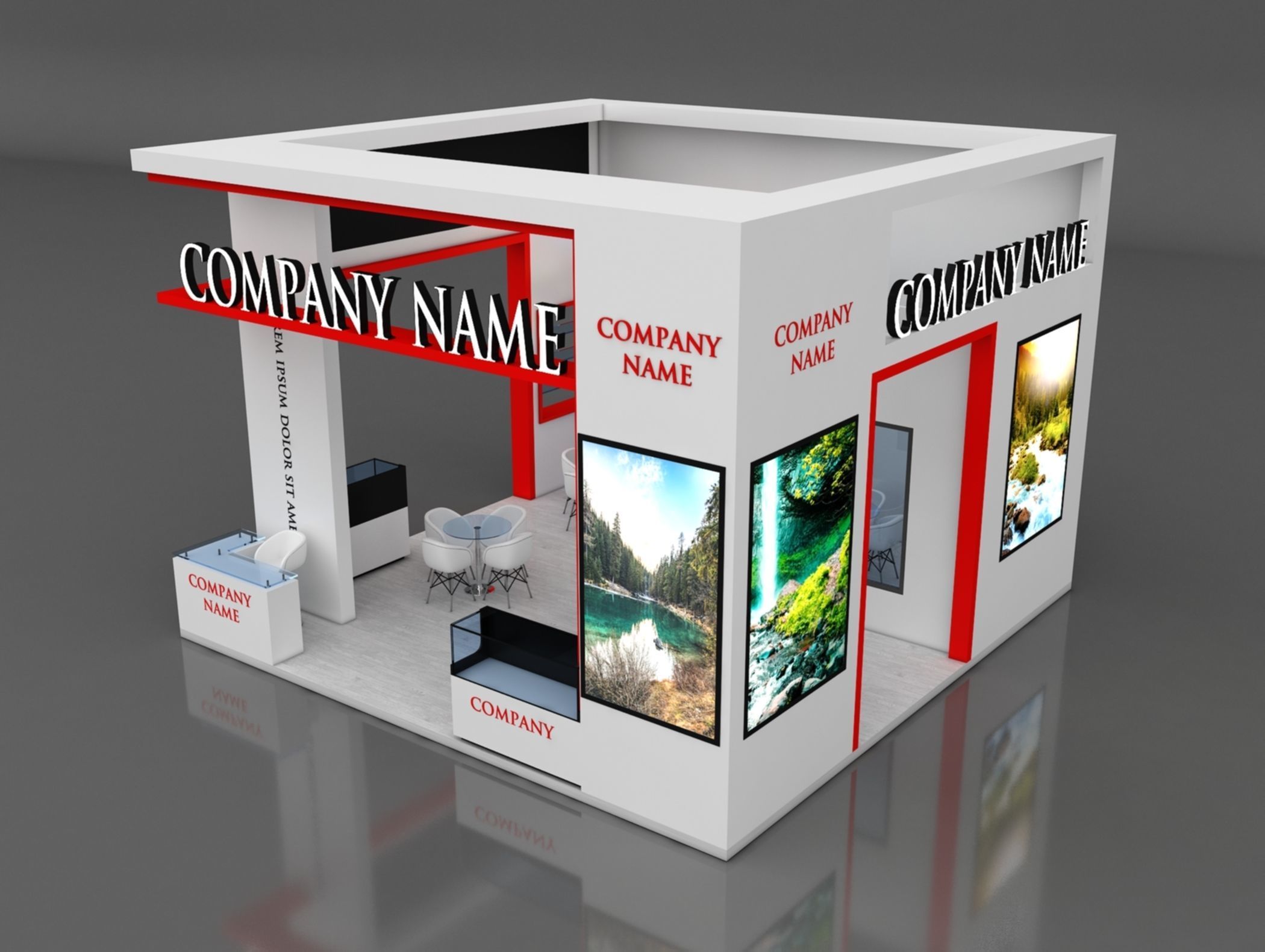 Booth Exhibition Stand Stall 7x7m Height 500 cm 3 Side Open 3D model_3