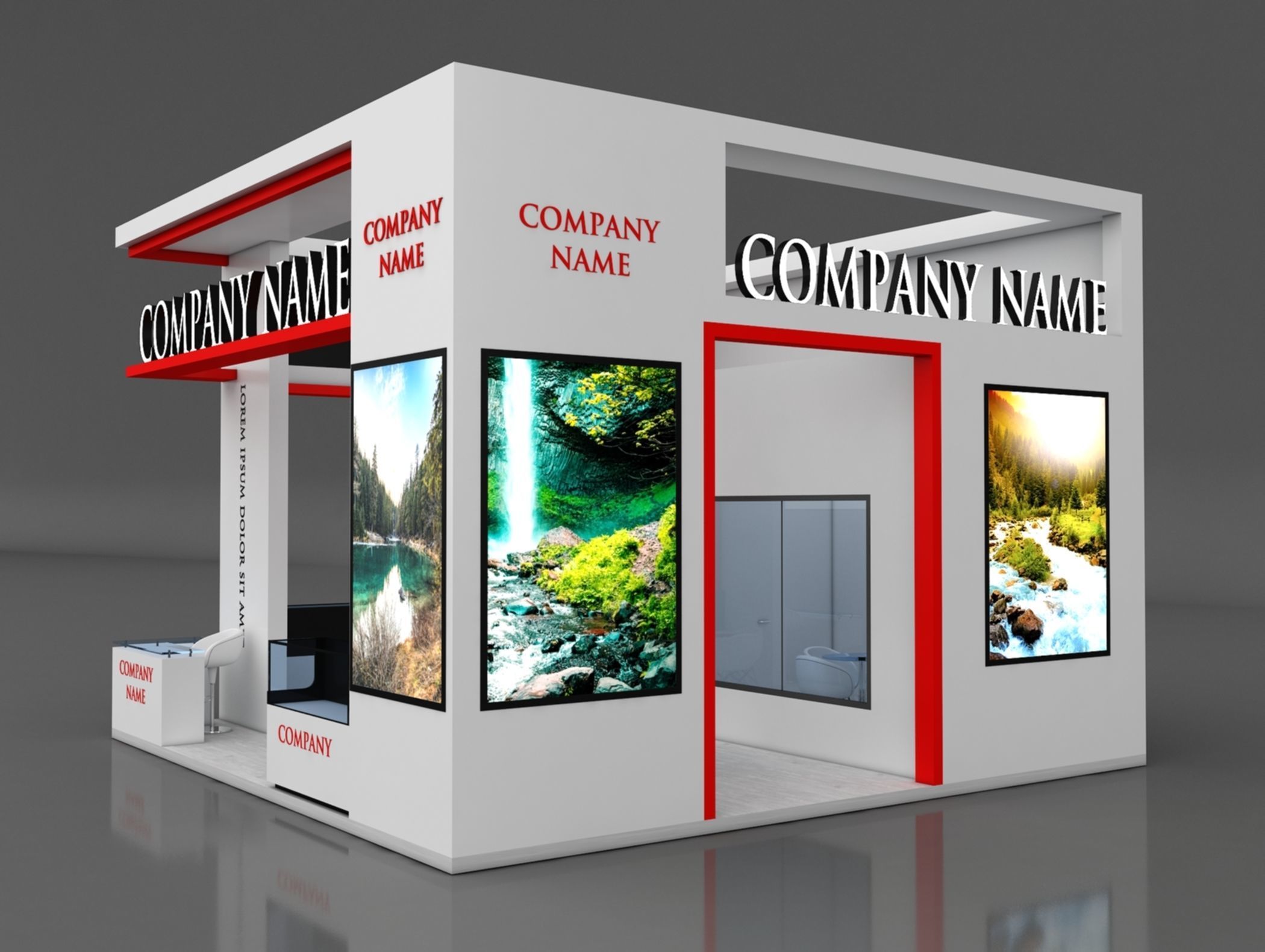 Booth Exhibition Stand Stall 7x7m Height 500 cm 3 Side Open 3D model_2